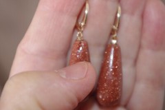 Handmade 14K Carved Large Sunstone Tear Drop Lever back Earrings