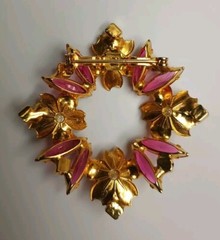 Vintage Pearl Rhinestone Pin Brooch Goldtone W/ Pearl & Pink Glass Stones Daisy