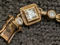 Sterling Silver Gold Plated CZ Link Bracelet Square Bezel Milgrain 7.5″ 16g