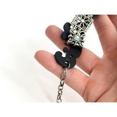 Faux Black Leather Boho Gemstone Silver T Adjustable Vintage Bracelet – 7″ – 9″