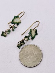 Vintage Thousand Flowers Sterling Silver Earrings Ivy Leafs Enamel Details