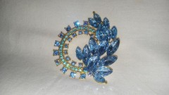 Gorgeous Gold Tone Blue Stone Floral Spray Brooch 2 Inches