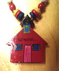 Vintage Teachers Necklace Schoolbus Apple Pencil School House American Flag 24″