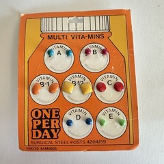 1980s Vintage Post Earring Set Enamel Colorful Shape Multivitamin Surgical Steel