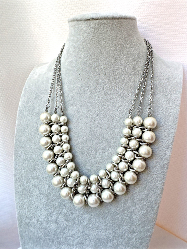 Graduated Pearls 3-layer y2k 1990 2000s Modernist Metal Jewelry VTG necklace