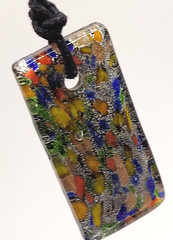 Art Glass Pendant Necklace Vibrant Cobalt Foil Silver Dust Mosaic Style Dichroic