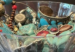 BOHO Southwestern Vtg Curated Mystery Jewelry Jar Turquoise Blue Silver 2+ lbs
