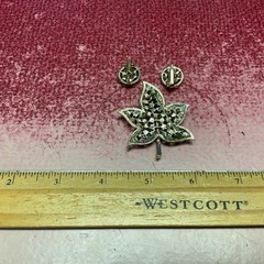 Vintage Purple Rhinestone Maple Leaf Brooch Pin & Matching Clip Earrings Set