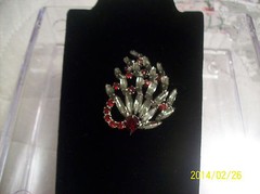 Navette Cut Lovely Vintage Brooch with Smoked & Red Rhonestones