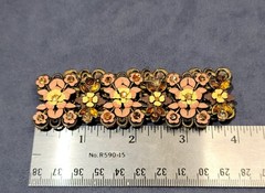 Vintage Enamel Floral Panel stretch brass tone bracelet