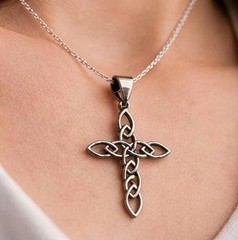 Sterling Silver Celtic Cross Pendant – Metallic Black Textured Necklace