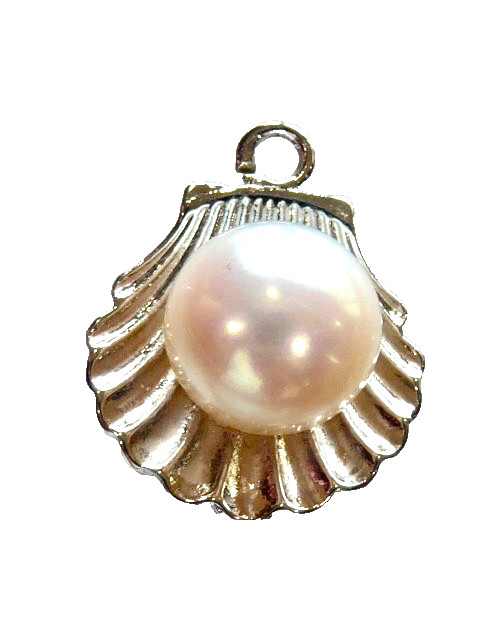 VINTAGE 925 STAMPED STERLING 9 MM FINE CULTURED PEARL IN CLAM SHELL CHARM