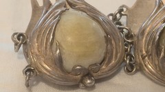 vintage 1940s Mexico Sterling Silver 58.9g Flame Pod Panel Bracelet w/Opaque…