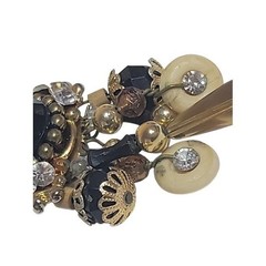Vintage Gold-Tone Black & Amber Beaded Drop Earrings