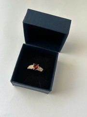 Vintage Red Cubic Zirconia Ring Gold Plated Womens Size 8.5
