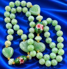 Vintage Cloisonne Jade Beaded Necklace Hand Tied 30 in #427