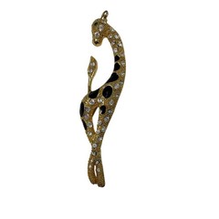 Vtg Giraffe Brooch 6″ Rhinestones Gold Tone Black Enamel Africa Figural Safari