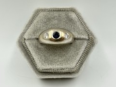 Vintage 14k White Gold Blue Sapphire & Diamond Gypsy Ring