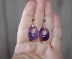 Quality 14K Genuine African Amethyst Semi Roud Oval Hoop Leverback Earrings