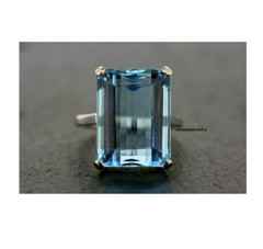 Unique Art Deco Style 6.00 Ct Emerald Cut Aquamarine Engagement Ring 925 Silver.