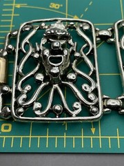Vintage Selini Panel Bracelet Clown Jester Abstract Modernist Silver Tone 5 Link