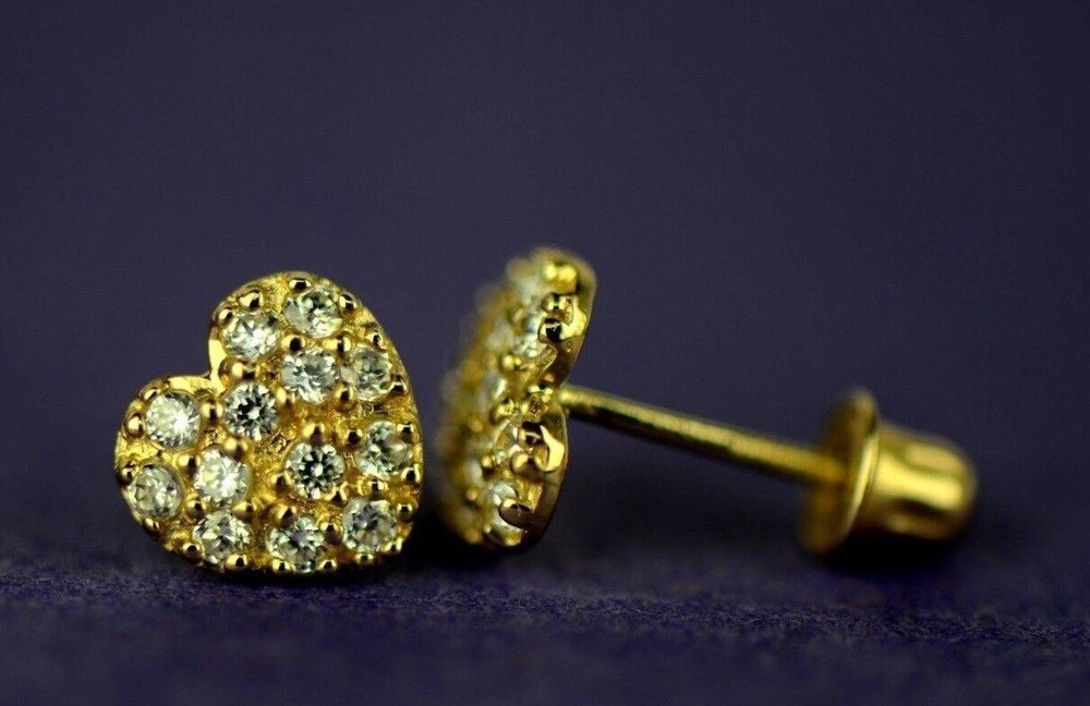 yellow gold white gold heart shape cz stud earrings yellow gold 14k