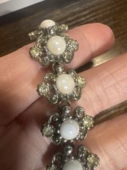 1990s Rhinestone Faux Opal Pearl Linked Bracelet Vintage Inspired 7-7.5 Inches