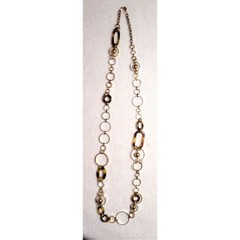 Vtg Two Tone Long Chain Necklace Silver Gold Open Rings Tortoise Shell Links