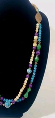 VTG 30″ Bohemian Artisan NECKLACE Stone & Glass Beaded Double-Strand 1980s