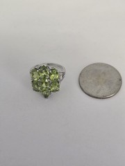 Sterling Silver .925 Manchurian PERIDOT pear Oval Stones Rhodium Coated Sz.5.75