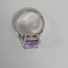 Modernist Rectangular LIGHT Amethyst Faux Stone 925 Silver Ring Size 7.75