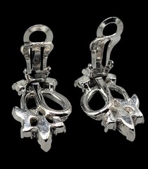 Vintage Pennino Sparkling Ice Bow & Flowers Clip On Earrings Rhodium Plated