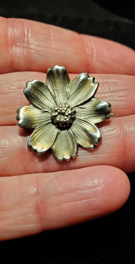 Antique Unger Brothers Sterling Art Nouveau Daisy Flower Brooch Pin