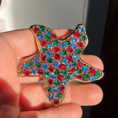 Vintage WEISS signed Red, Green, Blue Colored Starfish Crystal Rhinestone Brooch