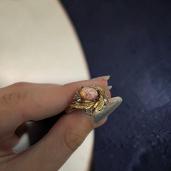 Vintage Gold Tone Cocktail Ring Set Teal, Faux Opal Sarah Coventry & Fire Flower