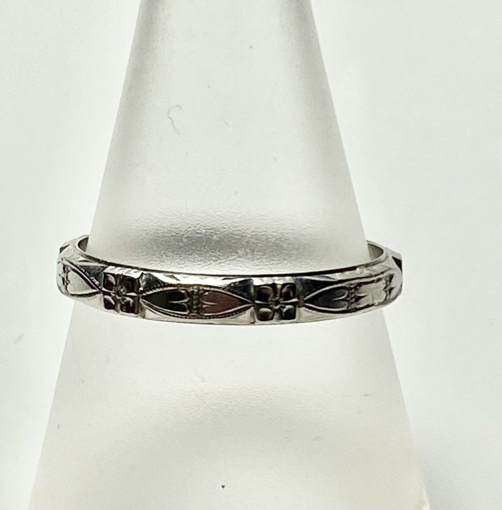 BELAIS 18K ART DECO FLORENTINE WEDDING BAND RING 3.40 MM FLORAL ANTIQUE VINTAGE