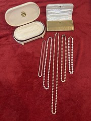 5pc Mixed Lot Cultured White Pearl Strand Necklaces w/ Sterling Silver Clasp
