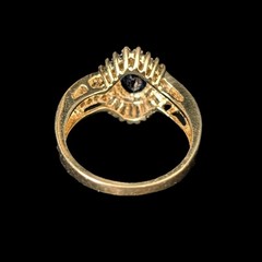 Vintage Sapphire Diamonds 14k Yellow Gold Ring Bypass Ballerina Style Estate