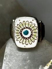 Ceramic Flower ring vintage band size 5.50 sterling silver women
