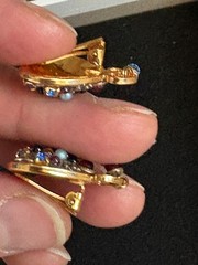 Michal Golan Earrings Clip On Heart Drop Dangle Gold Tone Byzantine Style Mosaic