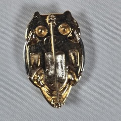 3 Vintage OWL Pin Brooch Lot: Gold Tone Green Belly, Rhinestones, Liz Claiborne