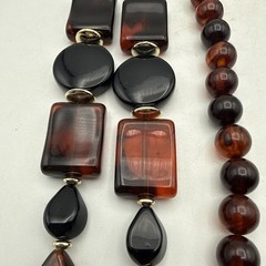 Vintage MCM Mixed Jewelry Lot Necklace, Clip on Earrings – Brown