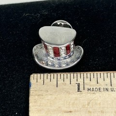 VTG Patriotic USA Uncle Sam Top Hat Lapel Pin Brooch Rhinestone Red Blue Enamel