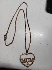 Gold Tone MUM Heart Pendant Necklace w/ Rhinestone Mother’s Day Gift