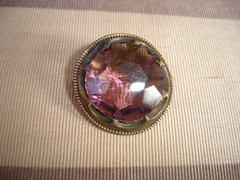 Antique C-Clasp Amethyst Faceted Glass Open Back 1 Inch Round Pin Brooch
