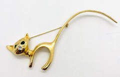 Huge ULTRA CRAFT 6 inch Modernist Cat Brooch Rhinestones Signed Vintage Jewelry