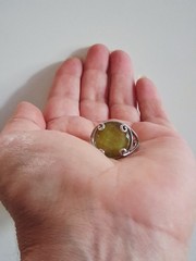 Vintage Designer Faceted Prehnite Cocktail Statement Ring Size 9 Sterling Silver