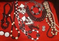 Vintage To Modern Black & White Jewelry Lot Plastic Metal Glass