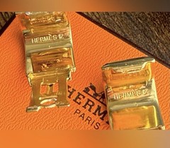 Hermes Vintage Cloisonne’ Luxury Enamel Gold Tone Clip on Earrings with box