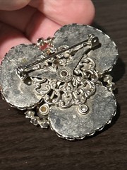 Vintage Milk Glass Opaline Cabs Topaz Large Silver Tone Brooch Pin
